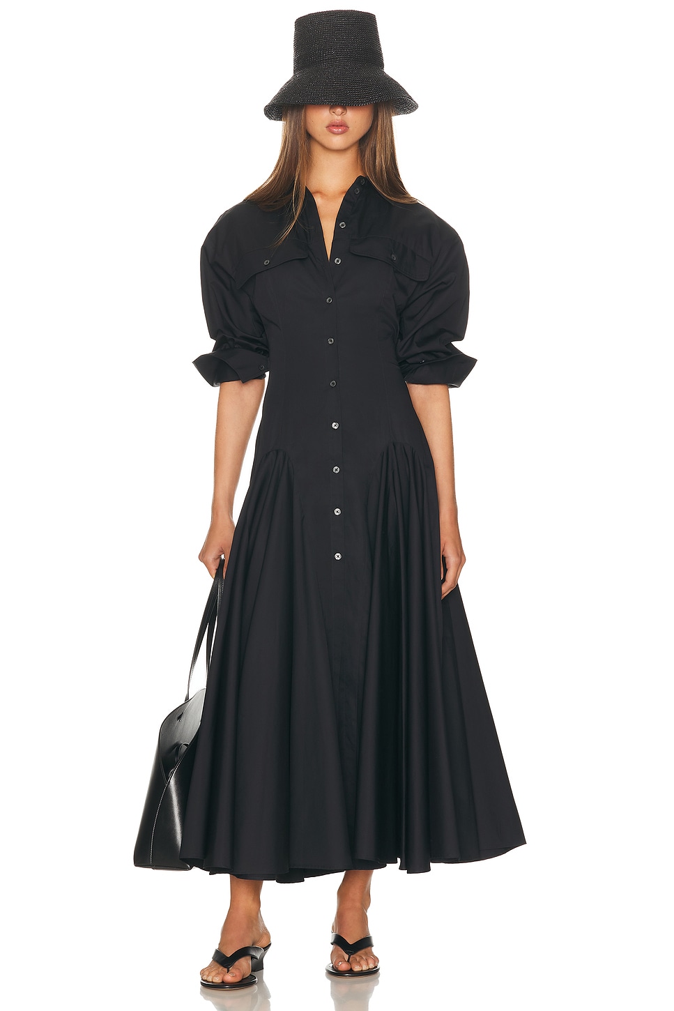 Image 1 of Helsa Godet Shirt Dress in Black