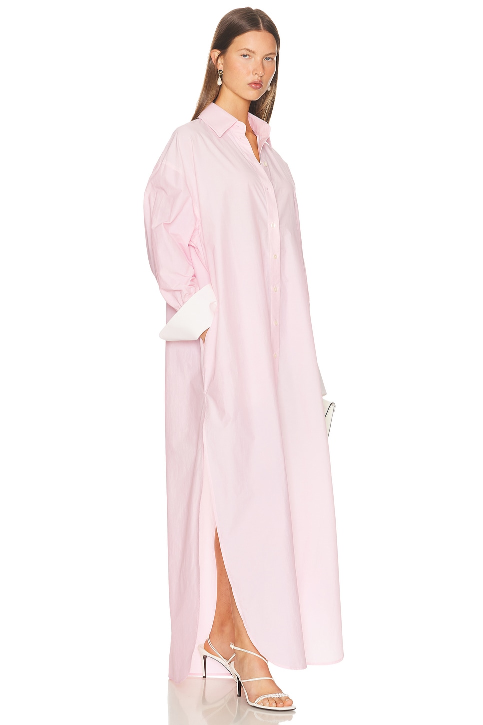 Image 1 of Helsa Oversized Shirt Dress in Tech Poplin in Rose Quartz