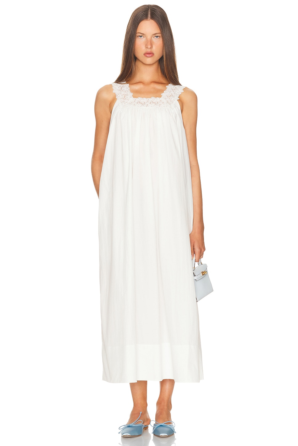 Helsa Midi Dress With Lace In White