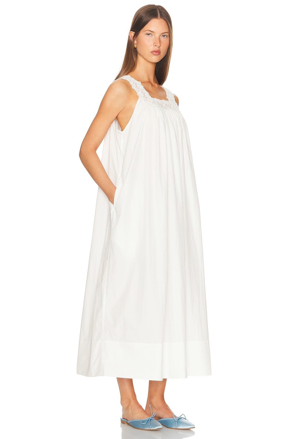 Helsa Midi Dress With Lace In White