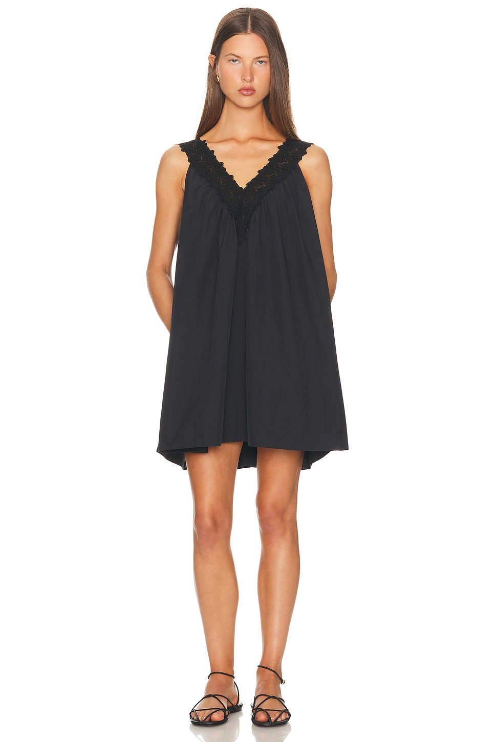 Image 1 of Helsa Mini Dress With Lace in Tech Poplin in Black