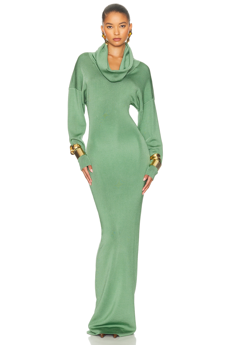 Helsa Emmalynn Cowl Shine Gown In Green