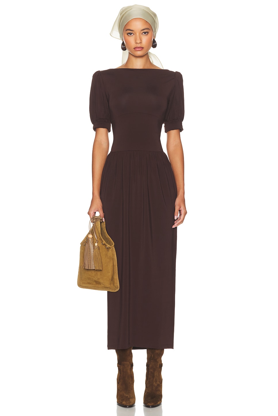 Image 1 of Helsa The Simone Tie Back Jersey Dress in Coffee Bean