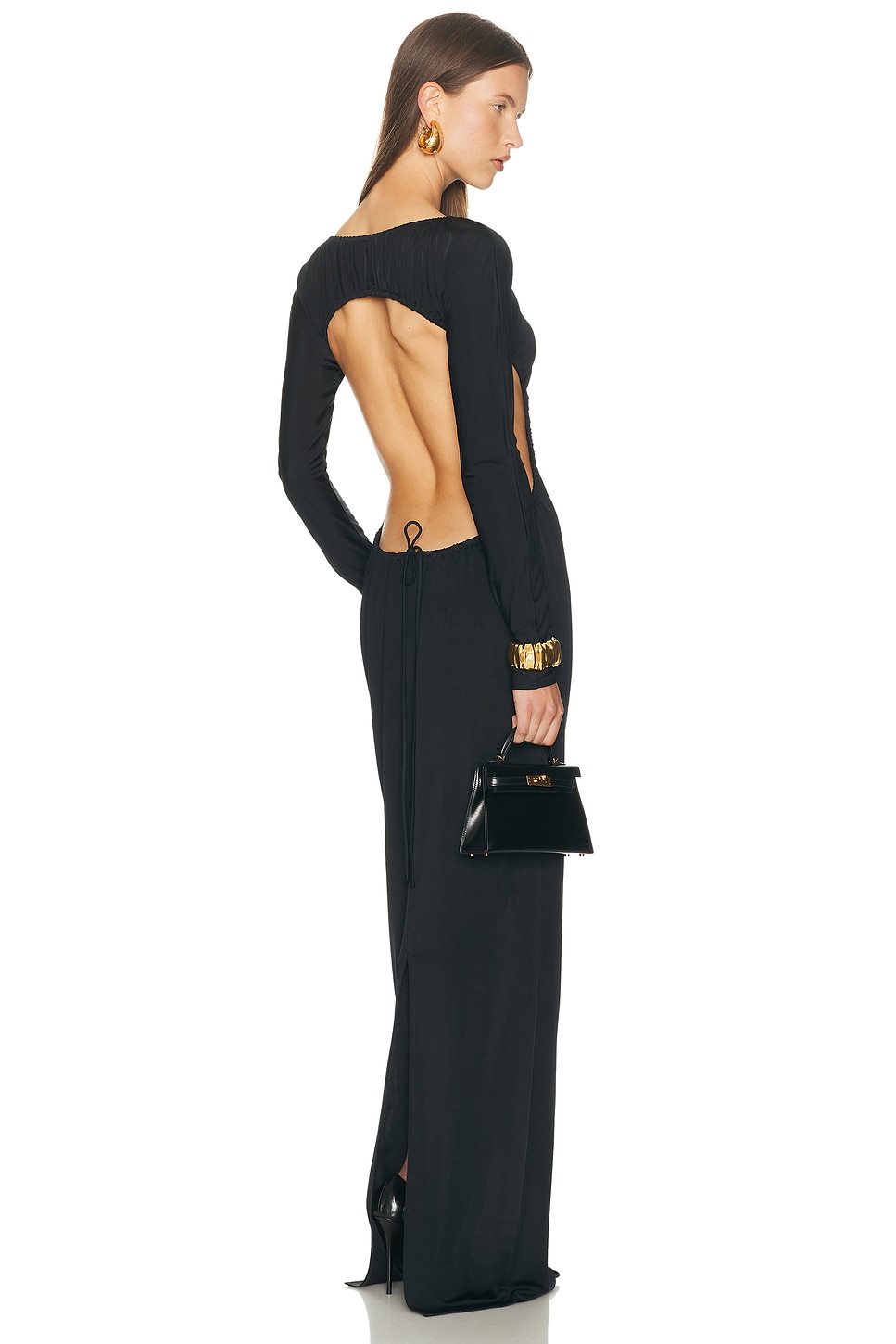 Image 1 of Helsa The Ruched Open Back Jersey Dress in Black