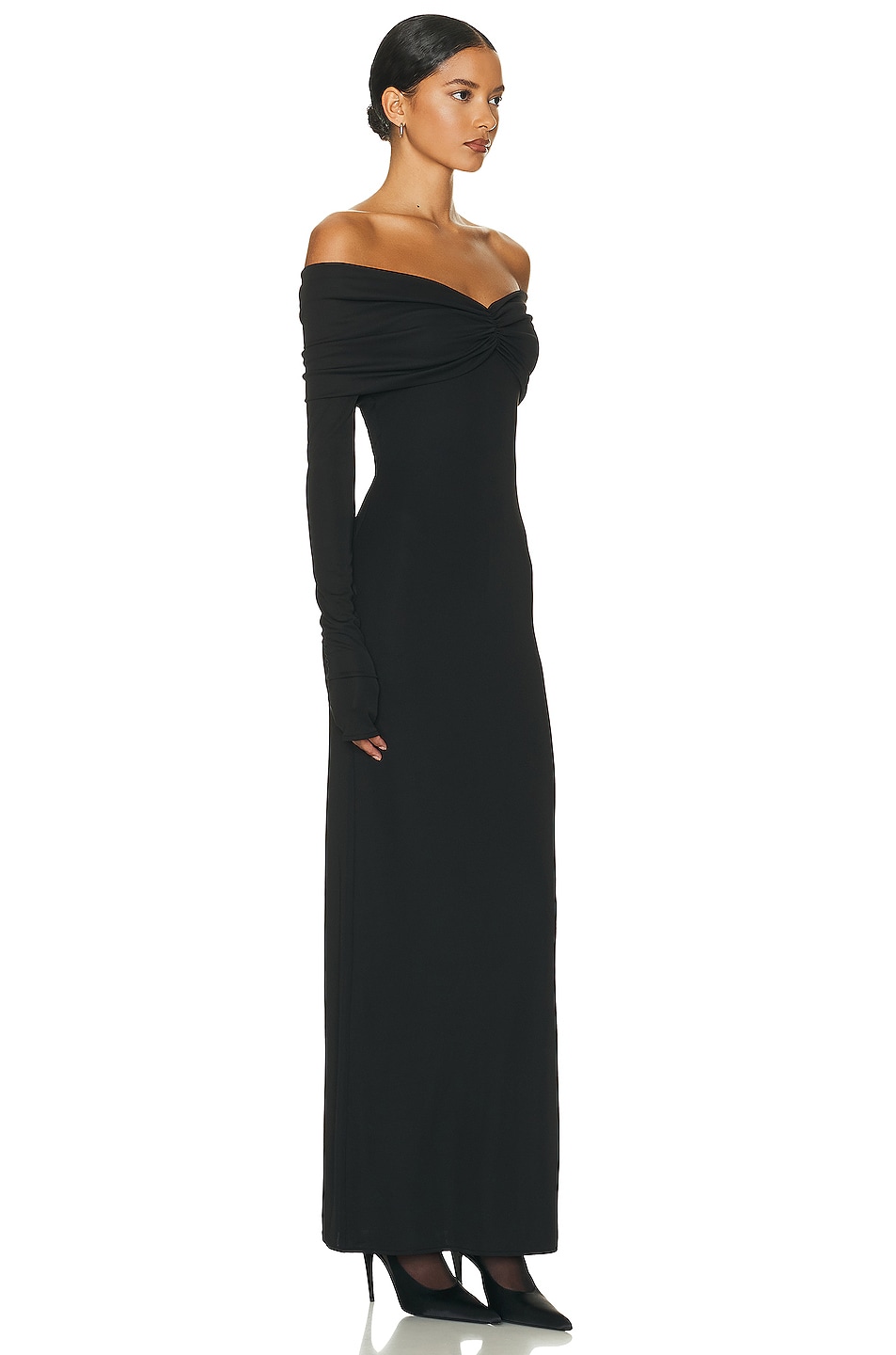 Helsa Matte Jersey Off Shoulder Maxi Dress in Black | FWRD