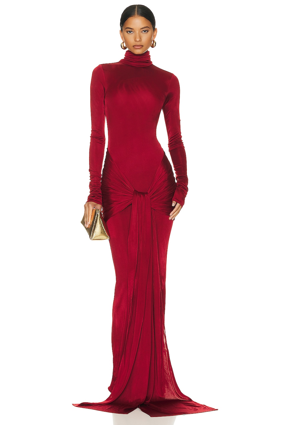Image 1 of Helsa Slinky Jersey Sarong Maxi Dress in Samba Red