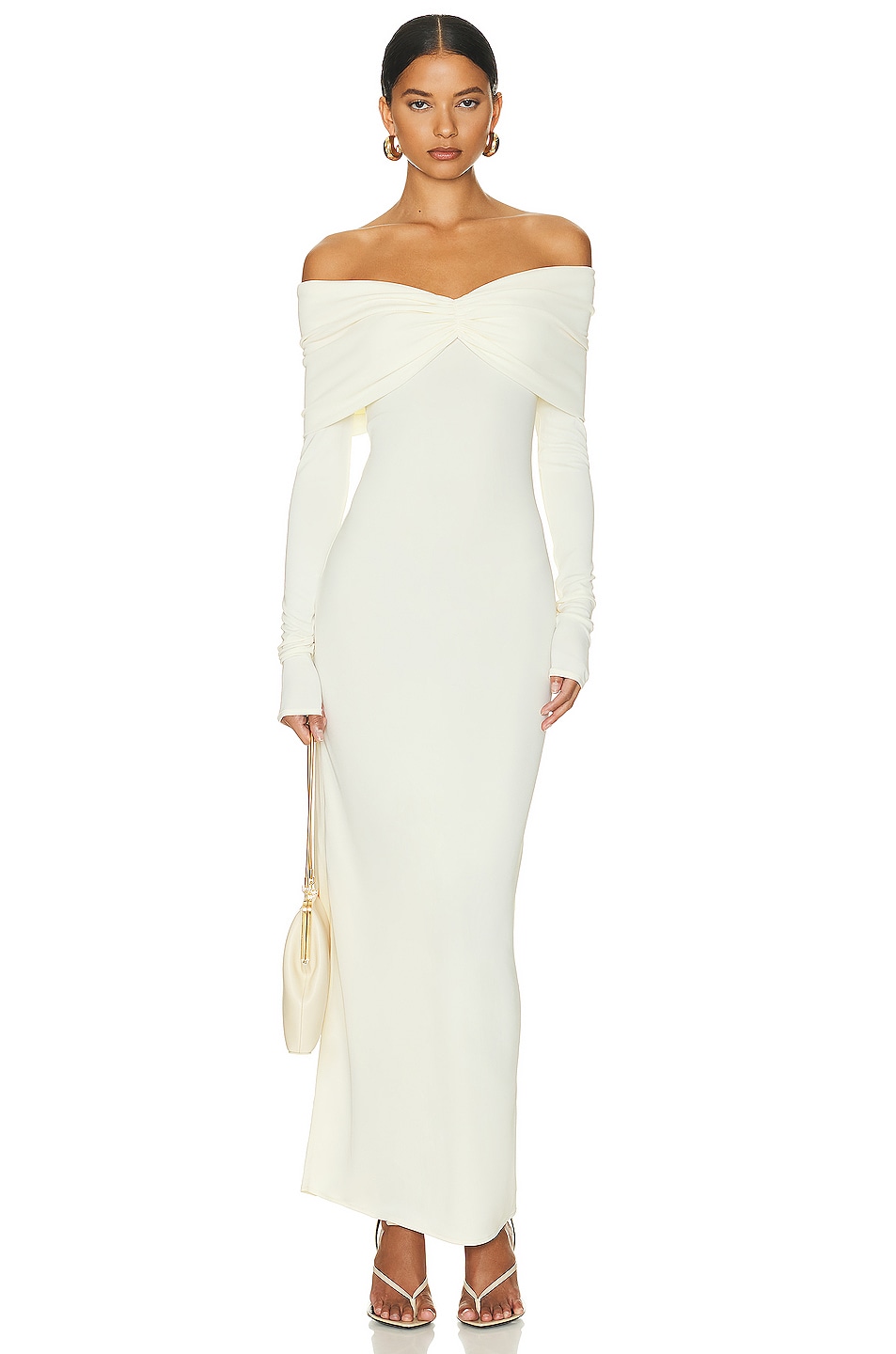 Image 1 of Helsa Matte Jersey Off Shoulder Maxi Dress in Ivory
