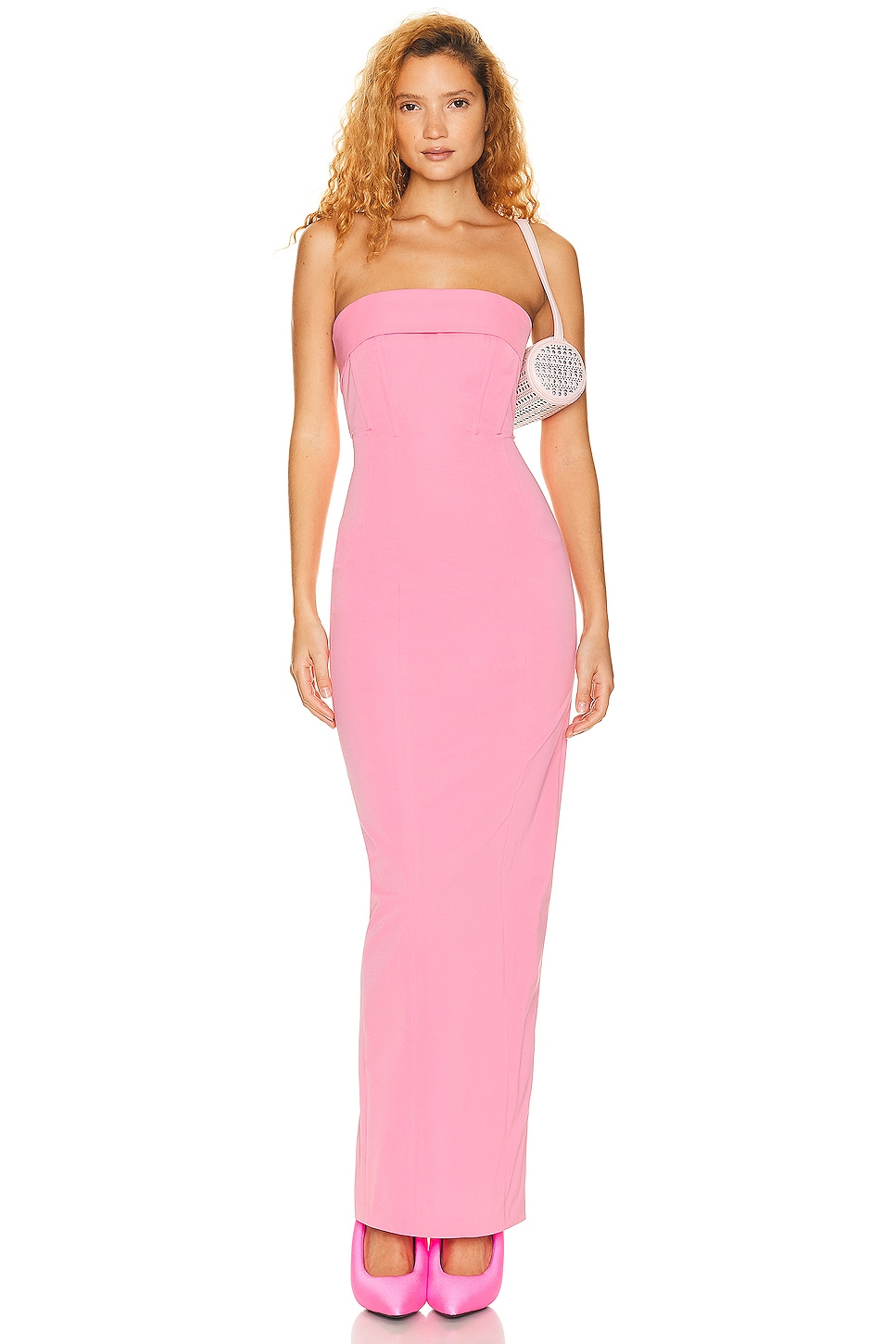 Image 1 of Helsa Tech Gabardine Long Strapless Dress in Very Pink