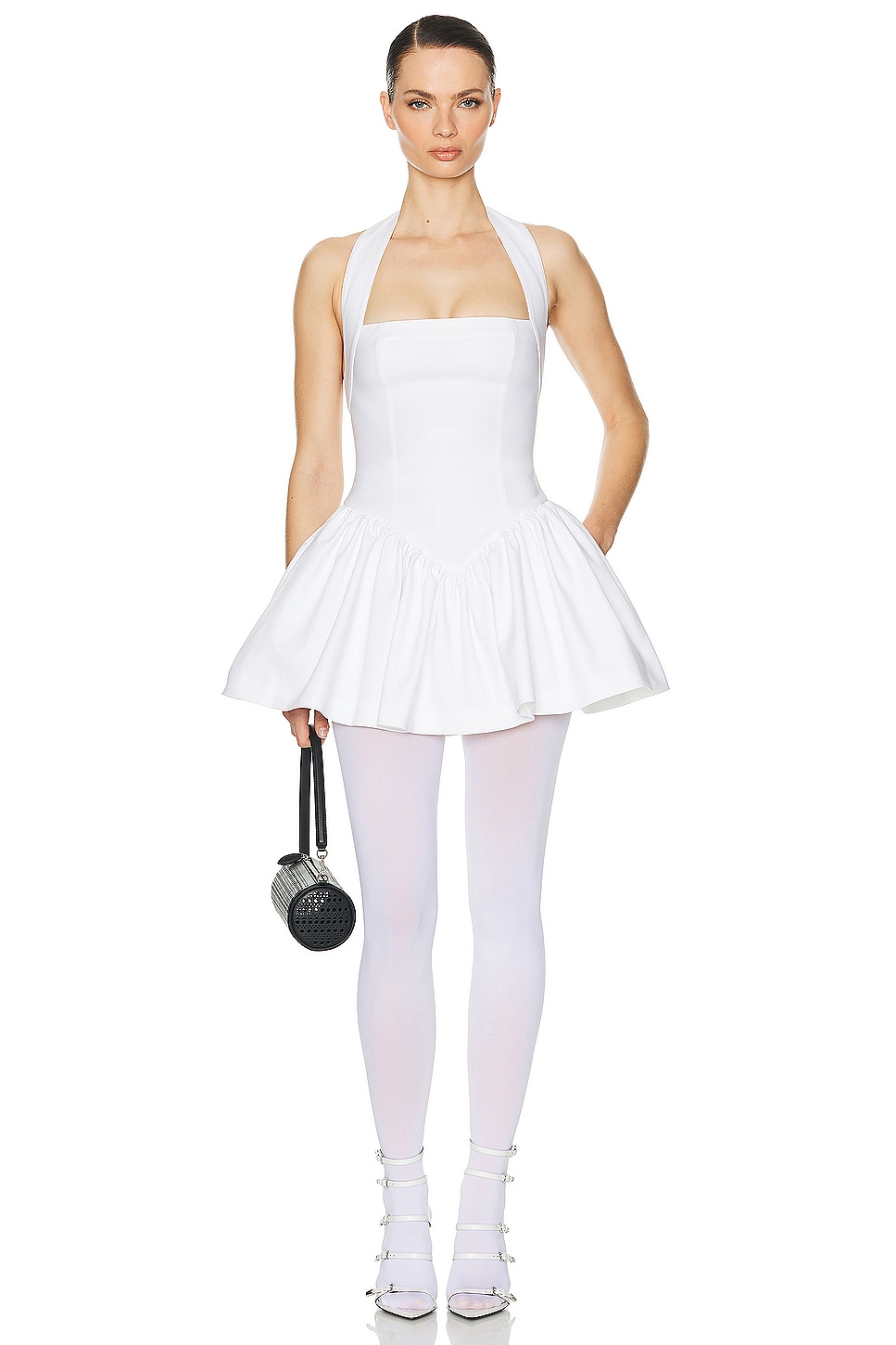 Image 1 of Helsa Faille Halter Mini Dress in White