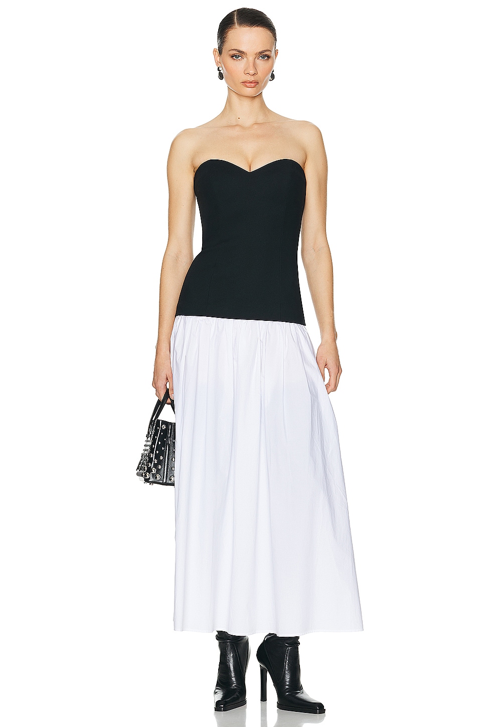 Image 1 of Helsa Faille Colorblock Midi Dress in Black & White