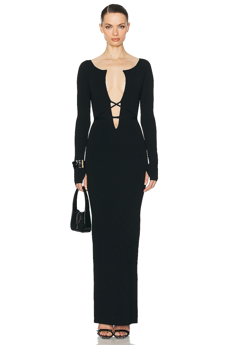 Image 1 of Helsa Niall Deep V Neck Dress in Black