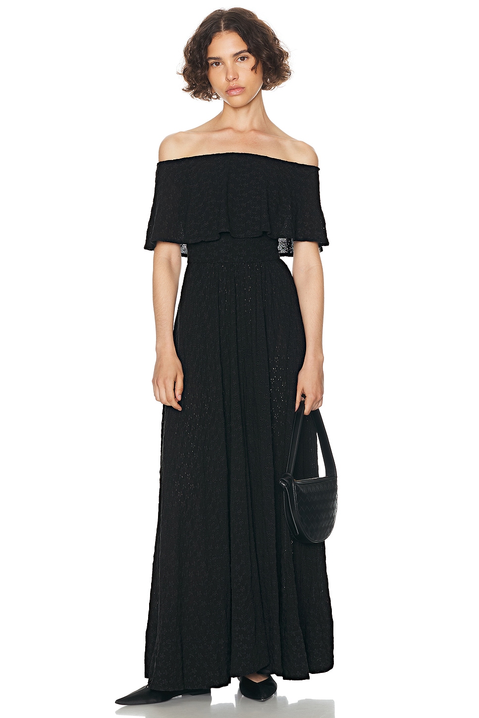 Image 1 of Helsa Petite Eyelet Garden Midi Dress in Black