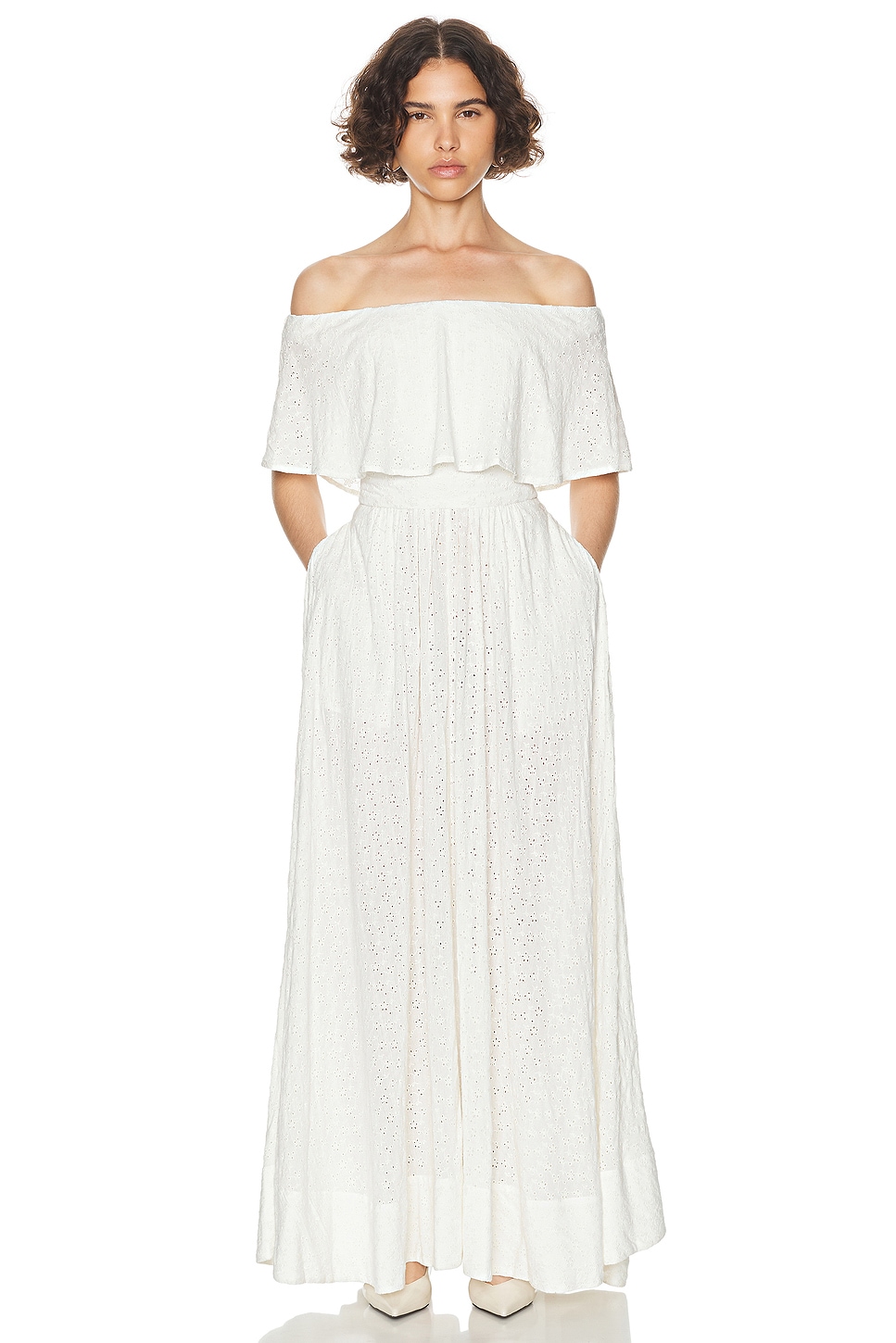 Image 1 of Helsa Petite Eyelet Garden Midi Dress in White