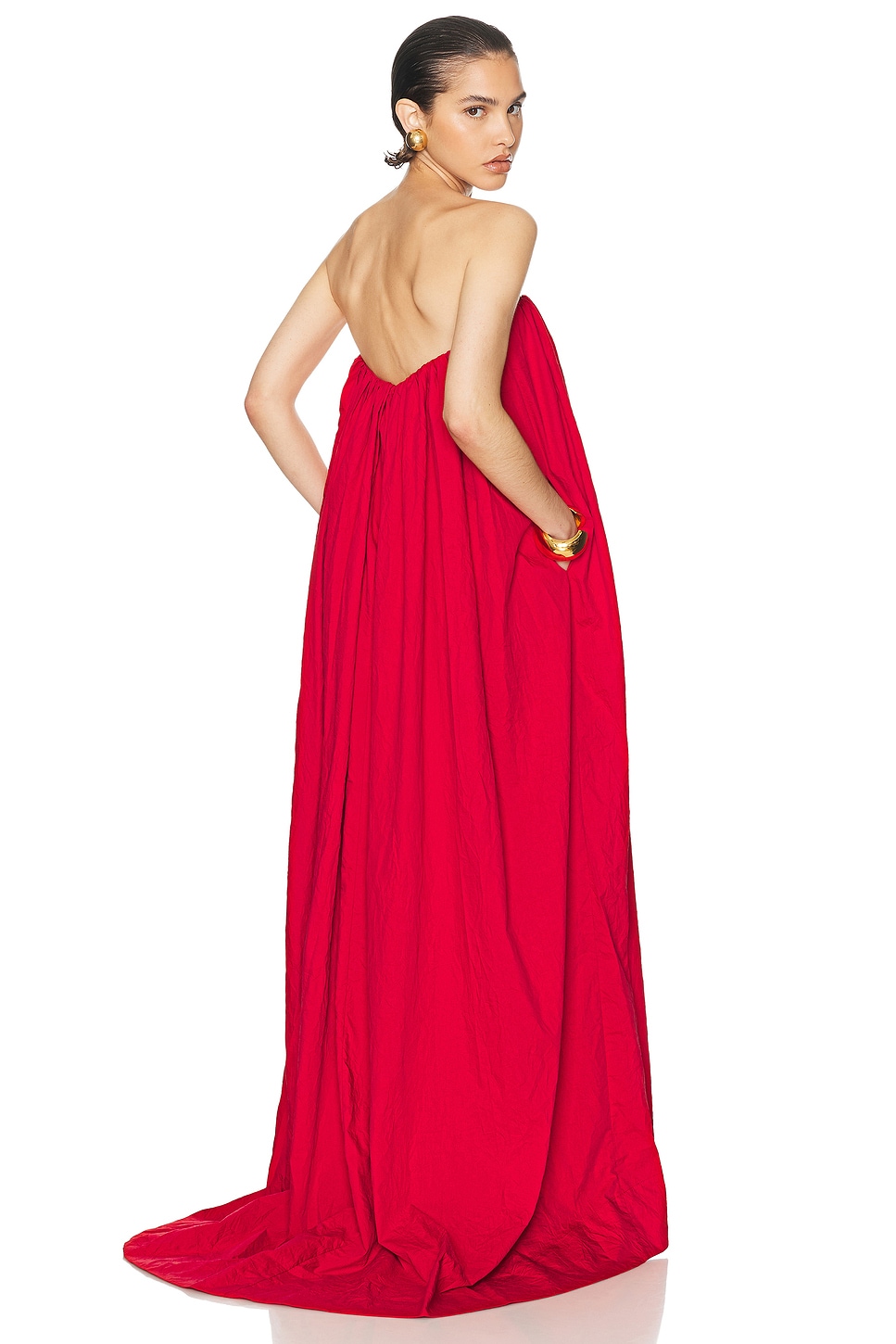 Image 1 of Helsa Crinkle Pleated Gown in Very Red