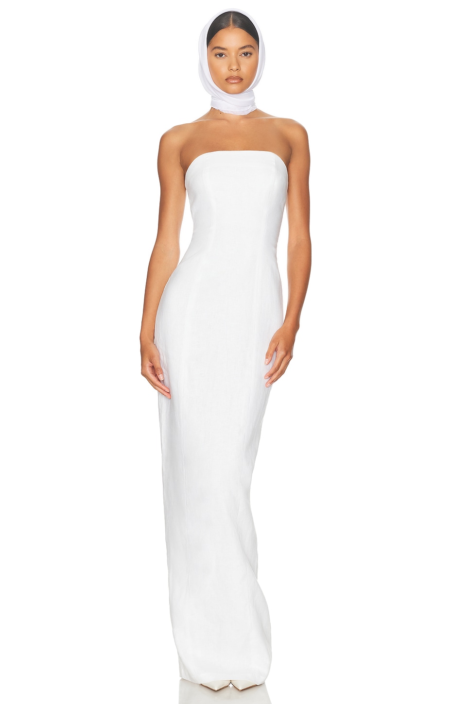 Image 1 of Helsa Linen Strapless Maxi Dress in Natural White