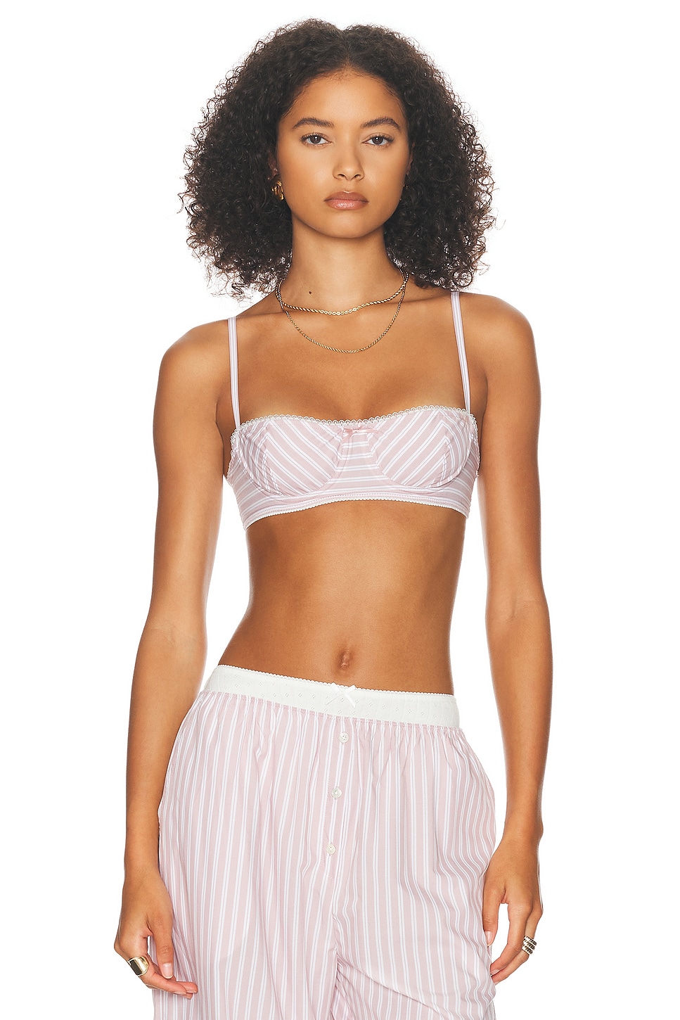 Image 1 of Helsa Wide Stripe Poplin Bra in Mauve Stripe