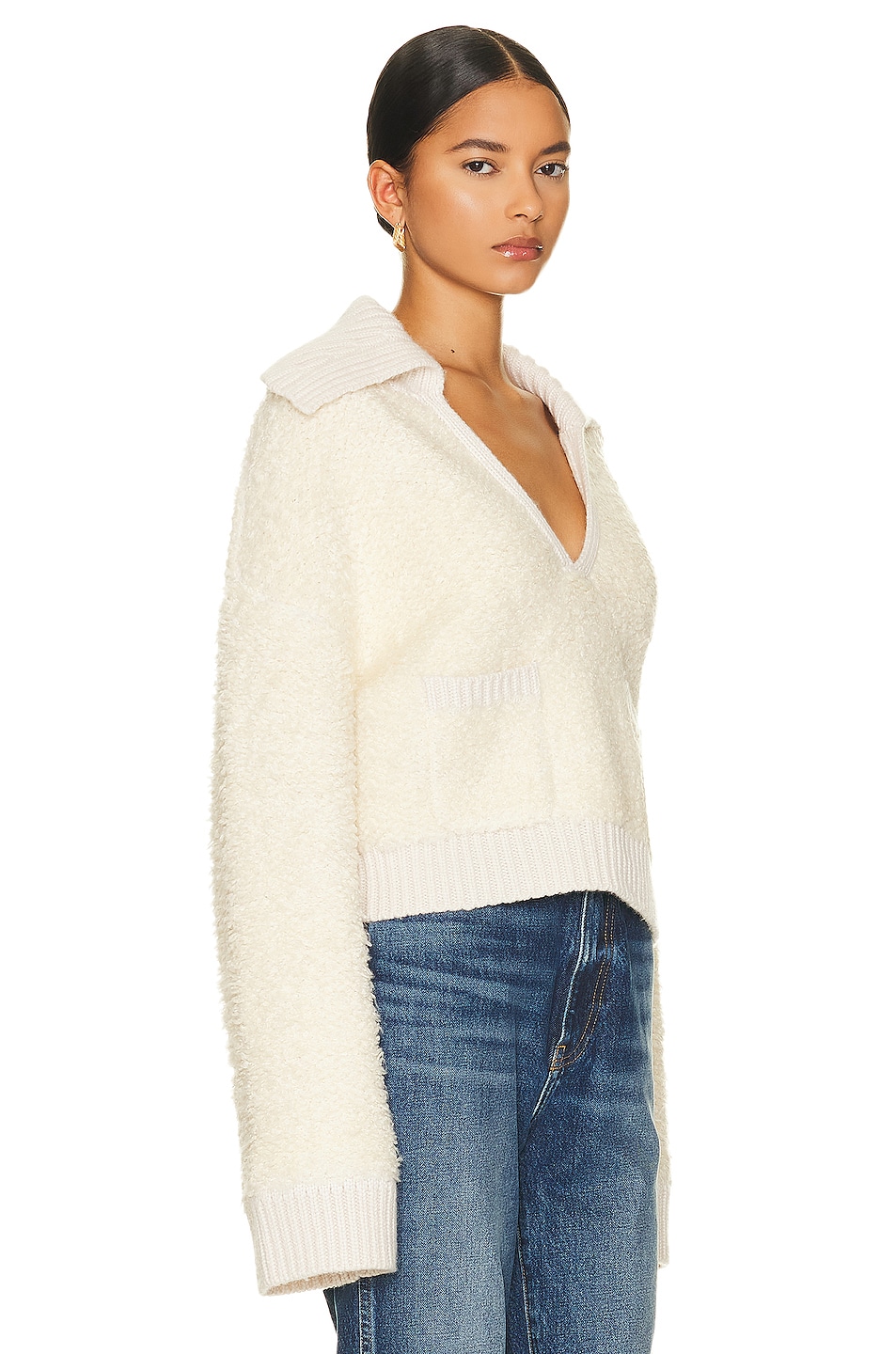 Helsa Hartley Collared Boucle Sweater In Ivory 