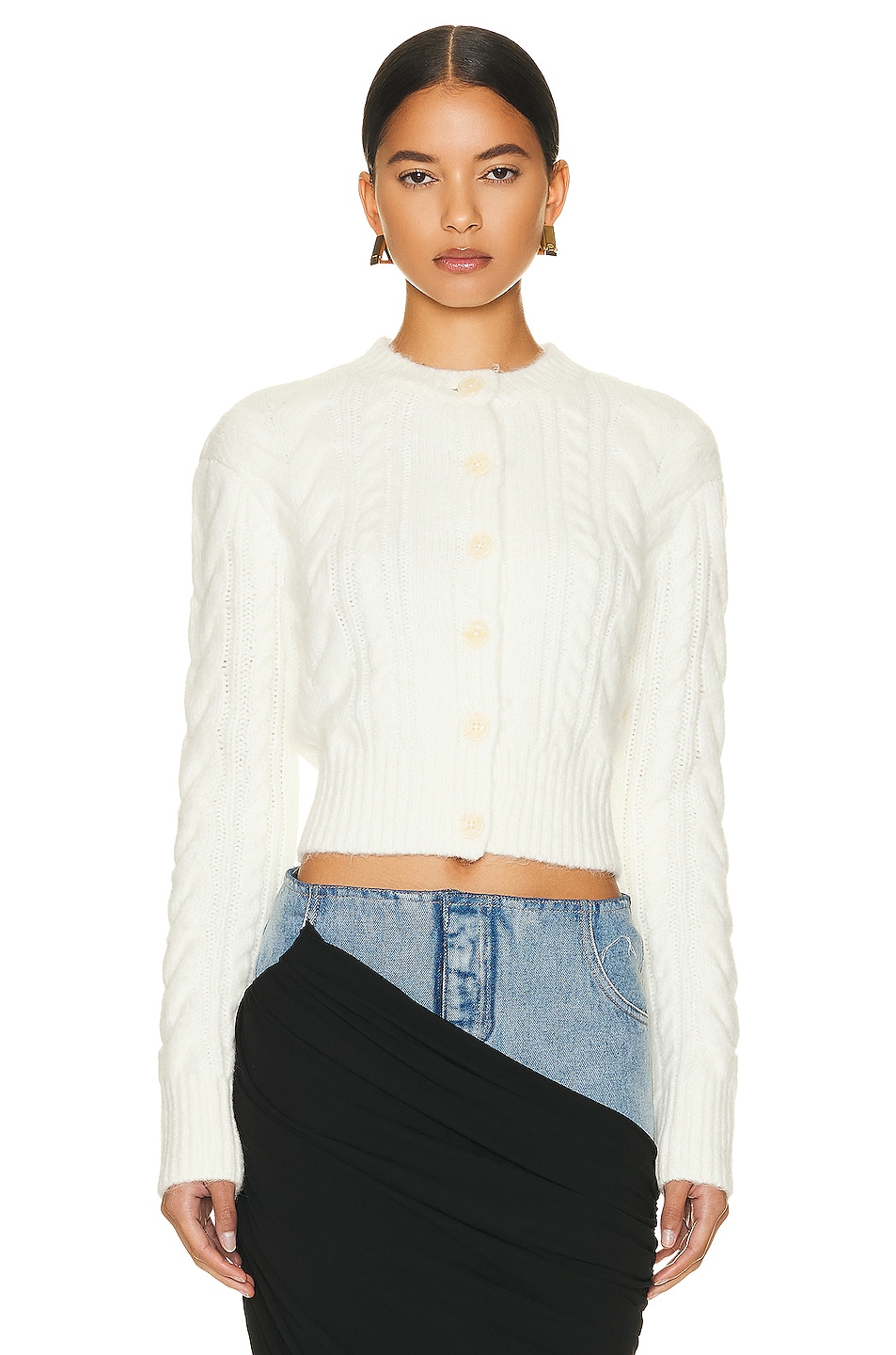 Image 1 of Helsa Lamis Cropped Cable Cardigan in White