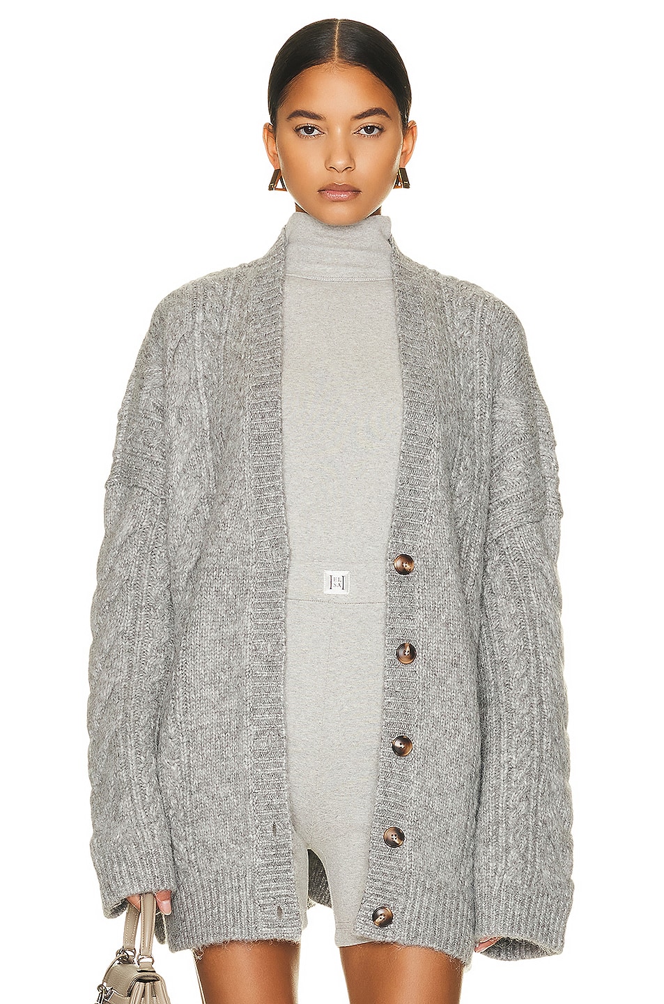 Image 1 of Helsa Serena Cable Cardigan in Heather Grey