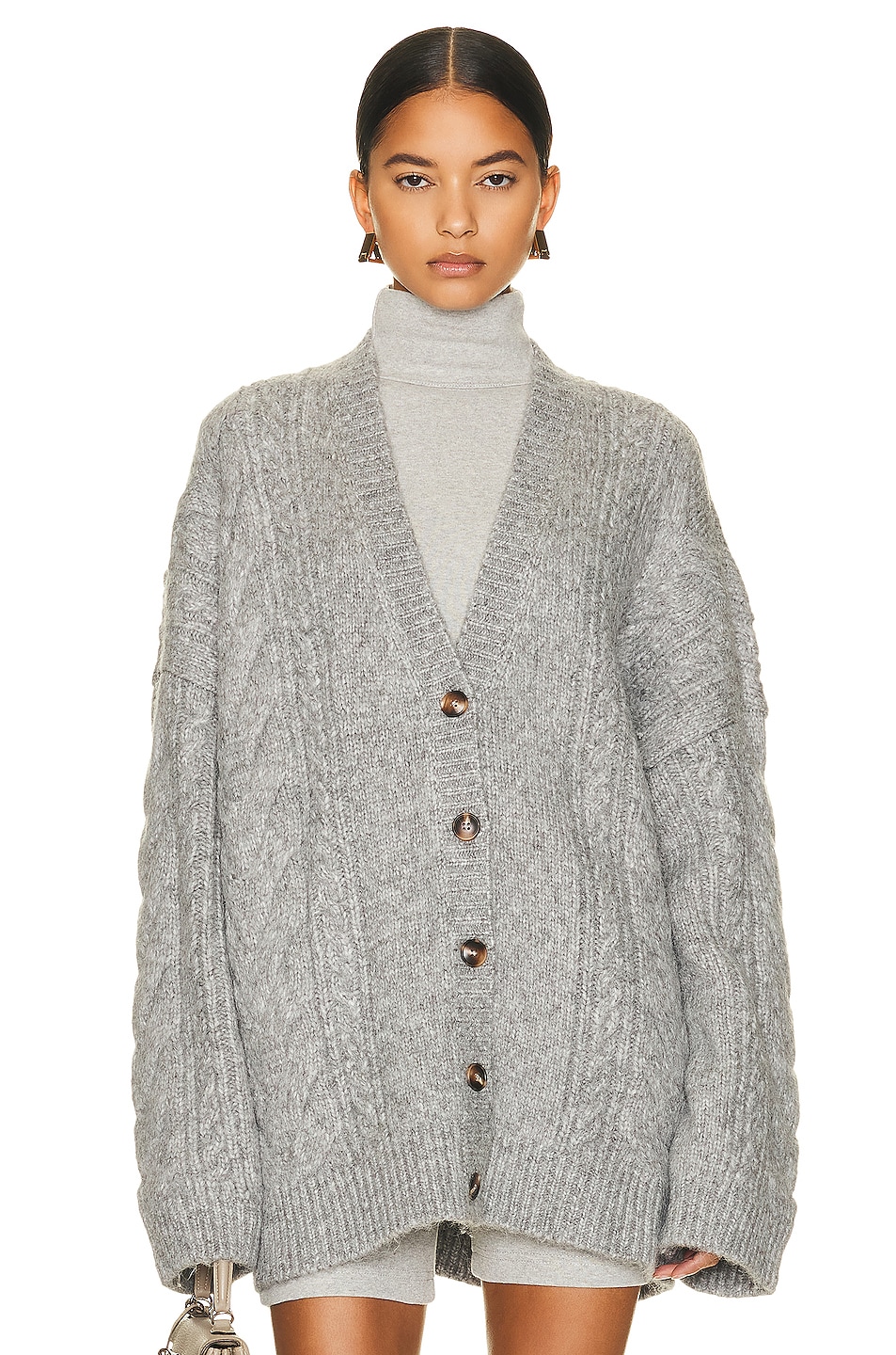 Helsa Serena Cable Cardigan in Heather Grey | FWRD