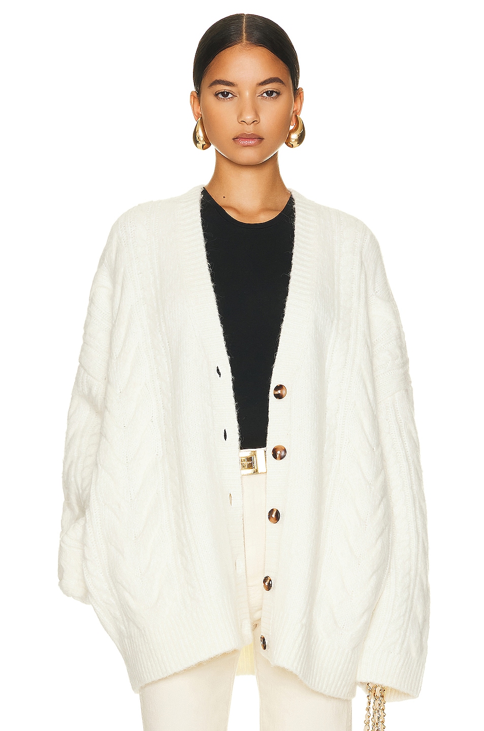 Image 1 of Helsa Serena Cable Cardigan in White