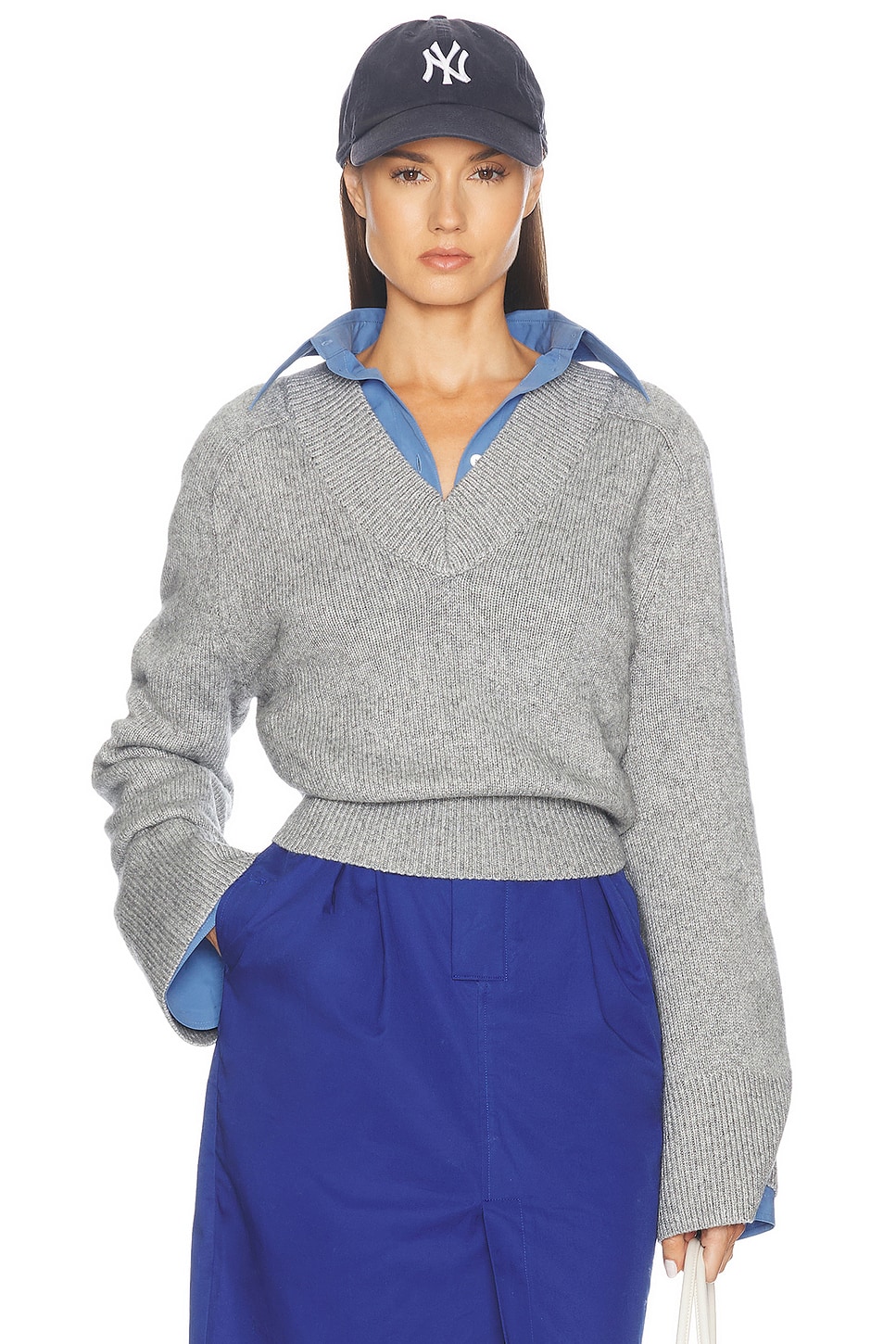 Image 1 of Helsa Talena V Neck Sweater in Heather Grey