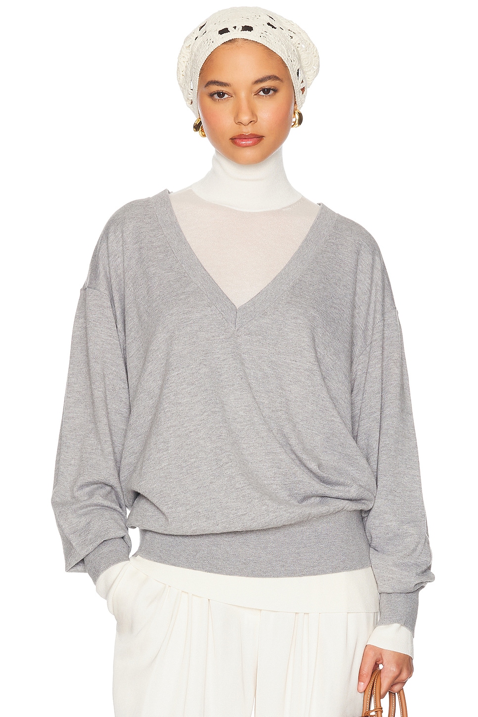 Quintana Oversized V Neck Sweater in Grey
