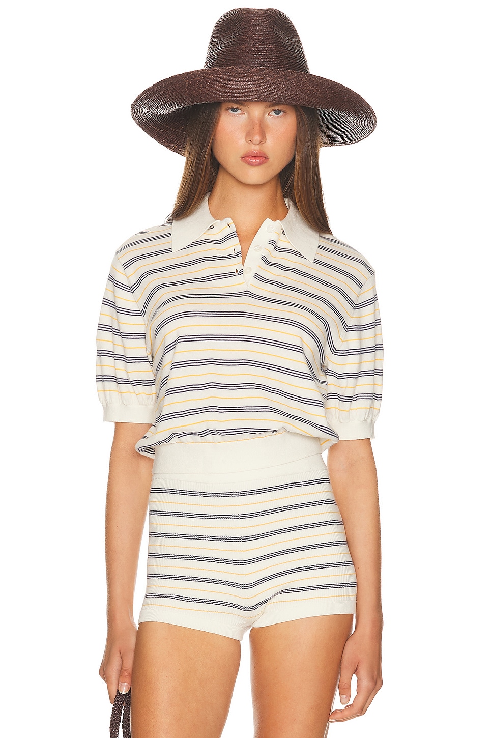 Image 1 of Helsa Inda Knit Polo in Cream & Navy