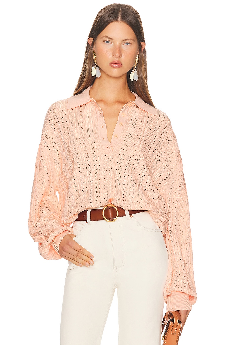Image 1 of Helsa Addeline Oversized Polo in Peach