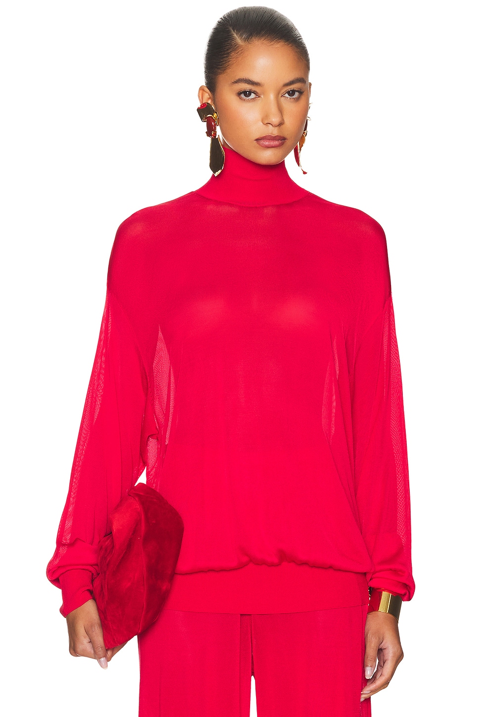 Image 1 of Helsa Madeira Turtleneck in Red