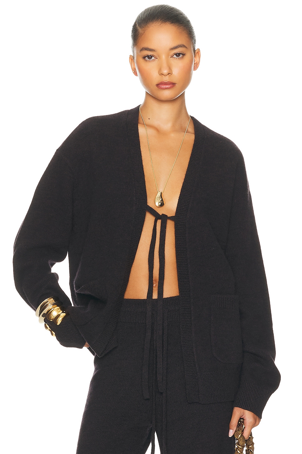 Image 1 of Helsa Paxton Cardigan in Dark Brown