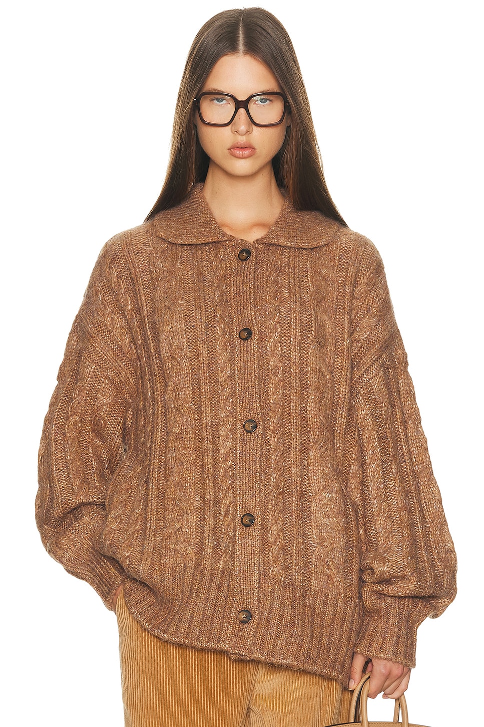 Image 1 of Helsa Jessiah Cable Cardigan in Acorn