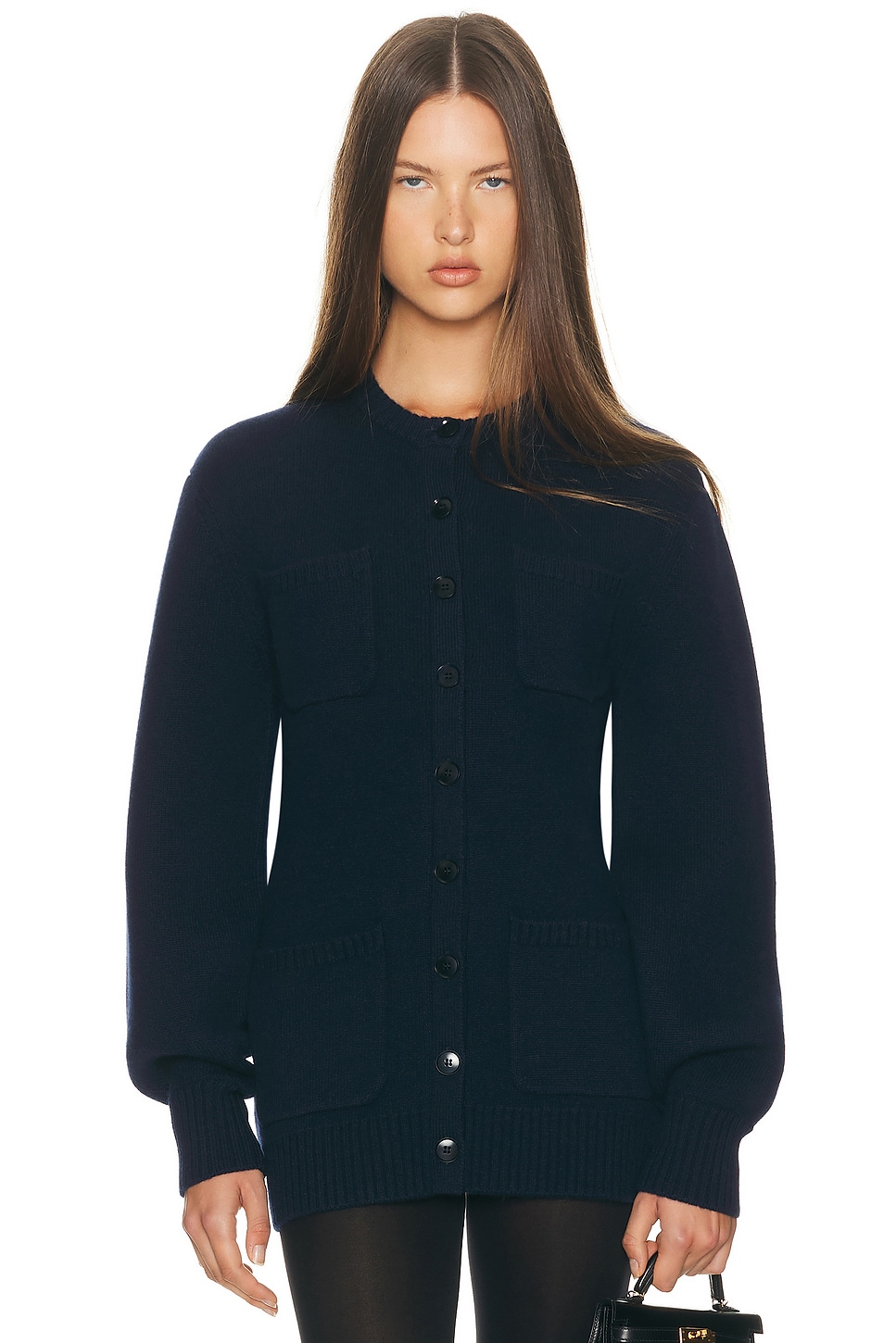 Image 1 of Helsa Devika Wool Cashmere Cardigan in Navy
