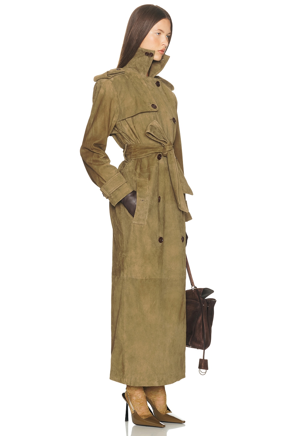 Helsa Suede Trench Coat In Green