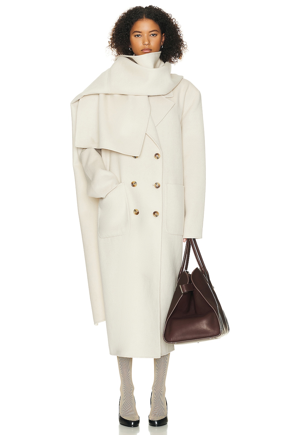 Image 1 of Helsa Oversized Coat With Detachable Scarf in Ivory