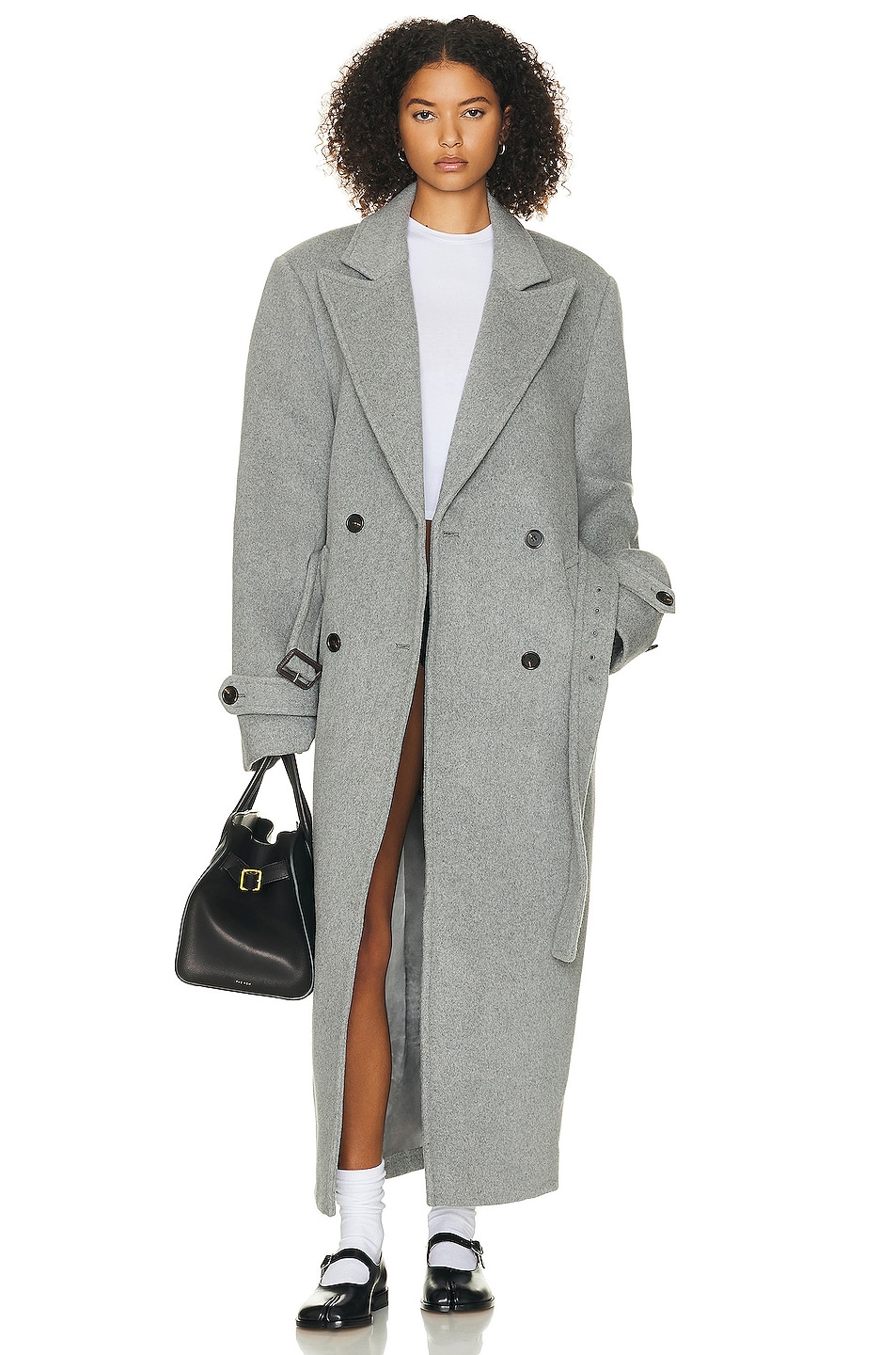 Helsa Bold Shoulder Long Coat in Grey | FWRD