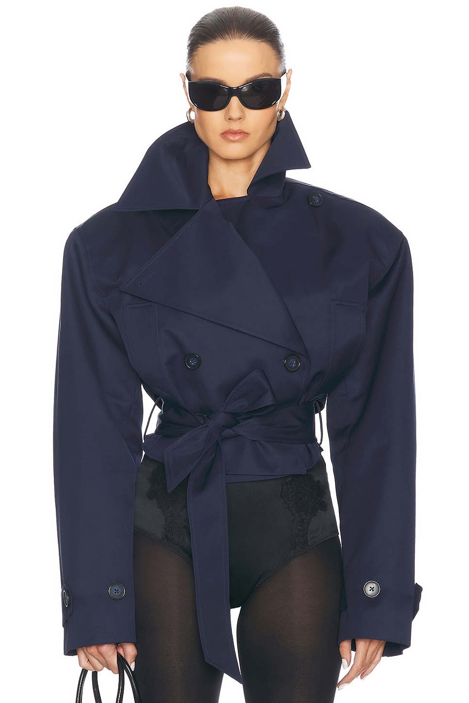 Image 1 of Helsa Oversized Cropped Trench in Navy