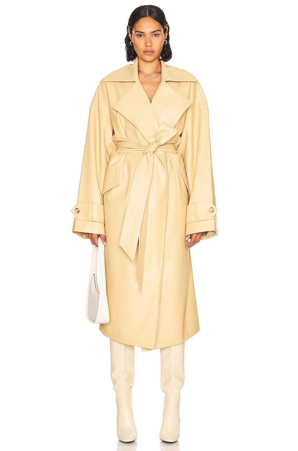 Image 1 of Helsa Waterbased Faux Leather Trench Coat in Tan