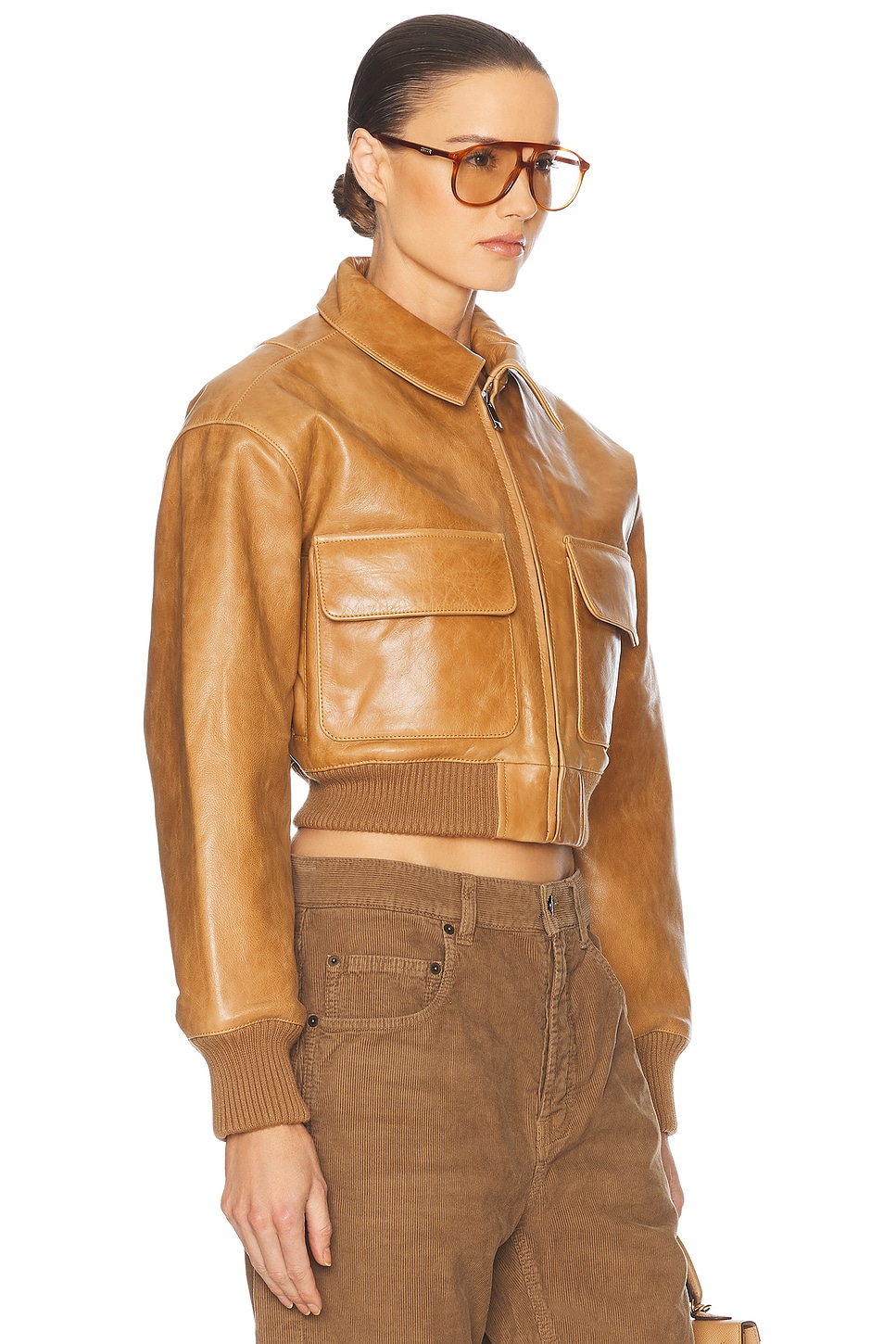 Helsa The Leather Bomber Jacket In Brown