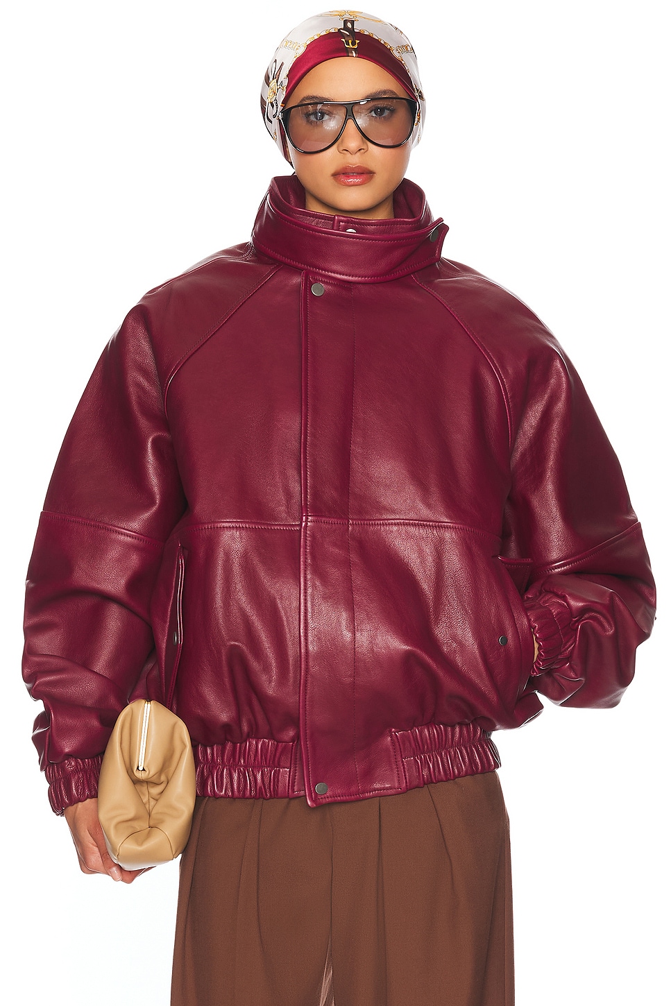 Image 1 of Helsa The Oversized Leather Bomber in Oxblood