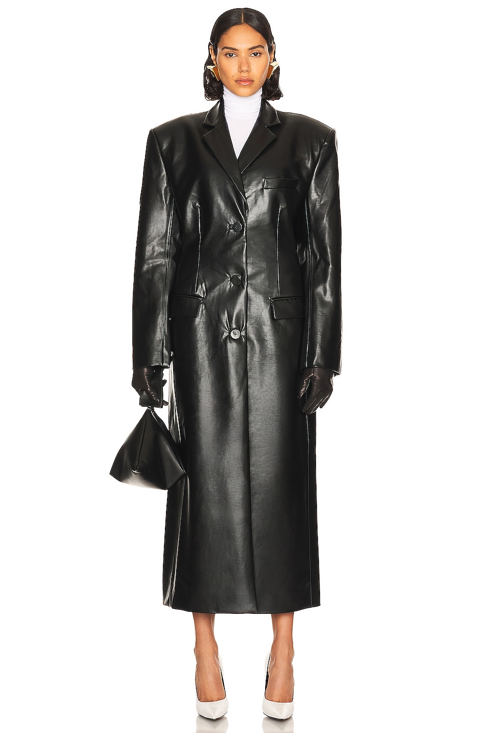 Image 1 of Helsa Waterbased Faux Leather Long Coat in Black