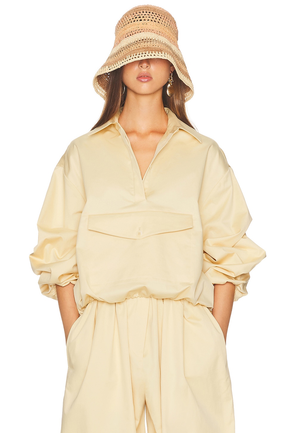 Image 1 of Helsa Cotton Twill Anorak in Pale Yellow