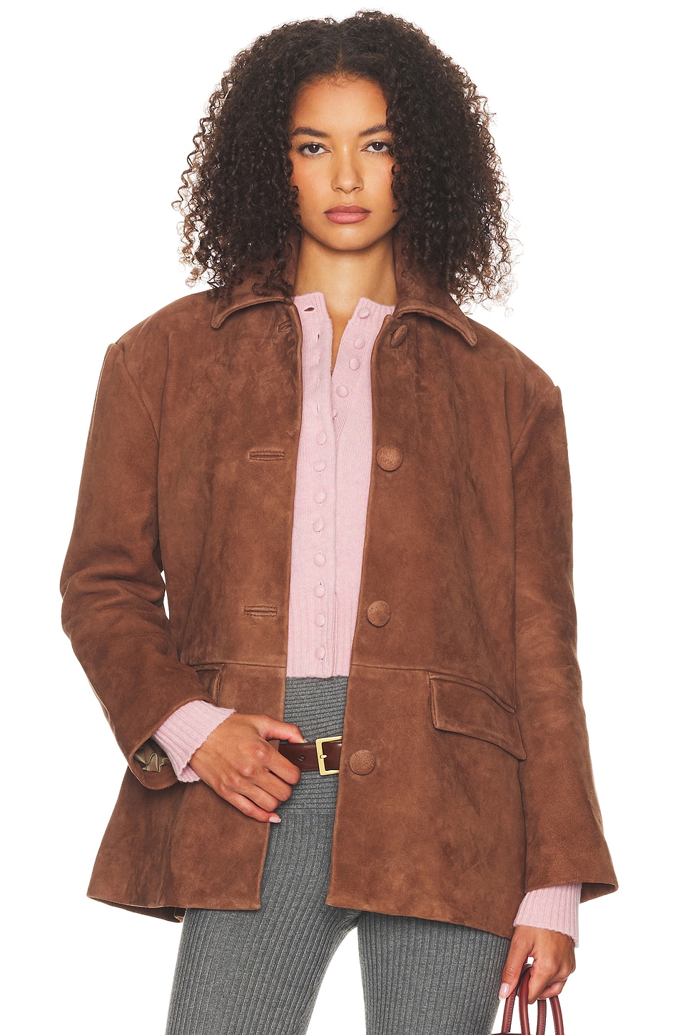 Image 1 of Helsa The Schoolhouse Jacket in Suede in Chestnut