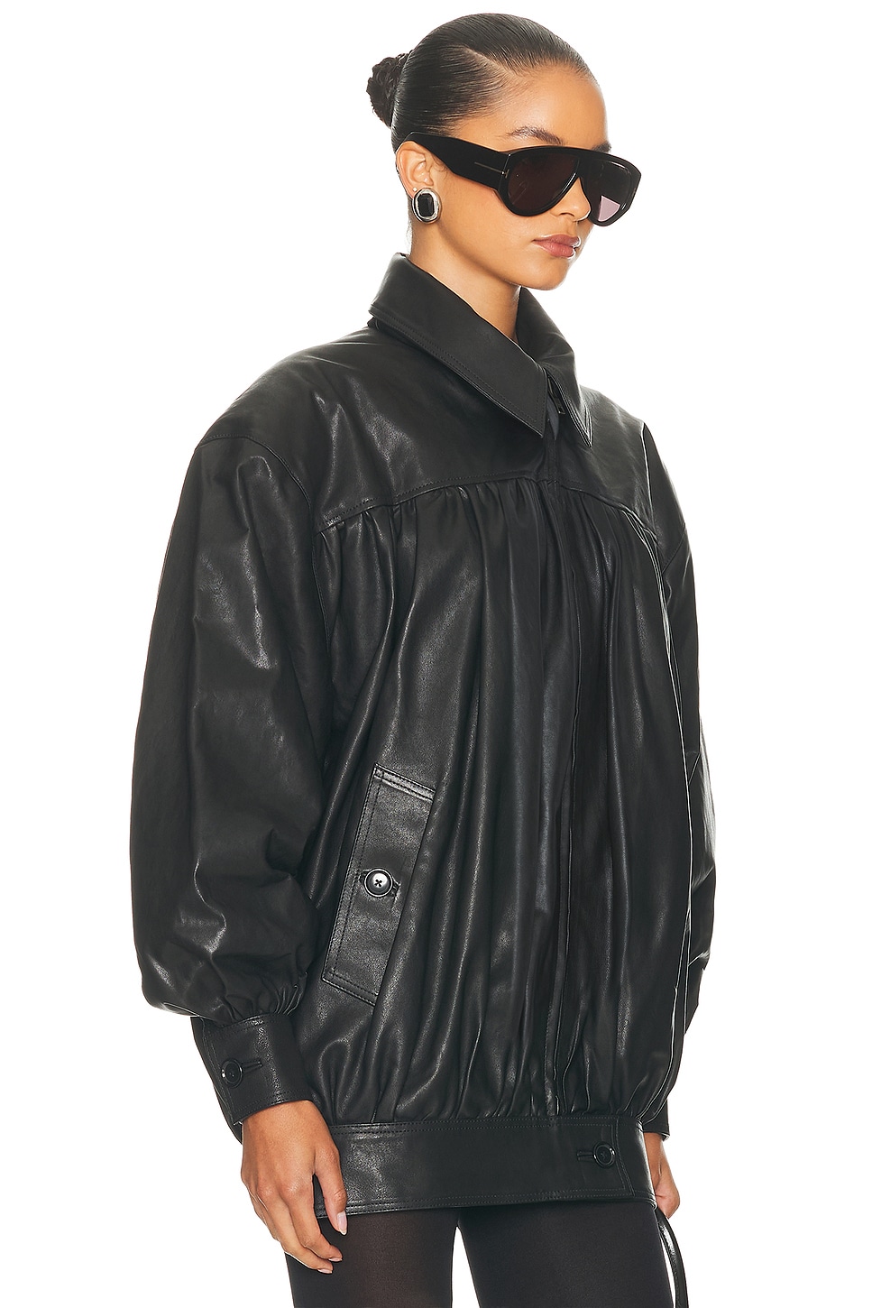 Image 3 of Helsa The Shirred Oversized Leather Jacket in Black