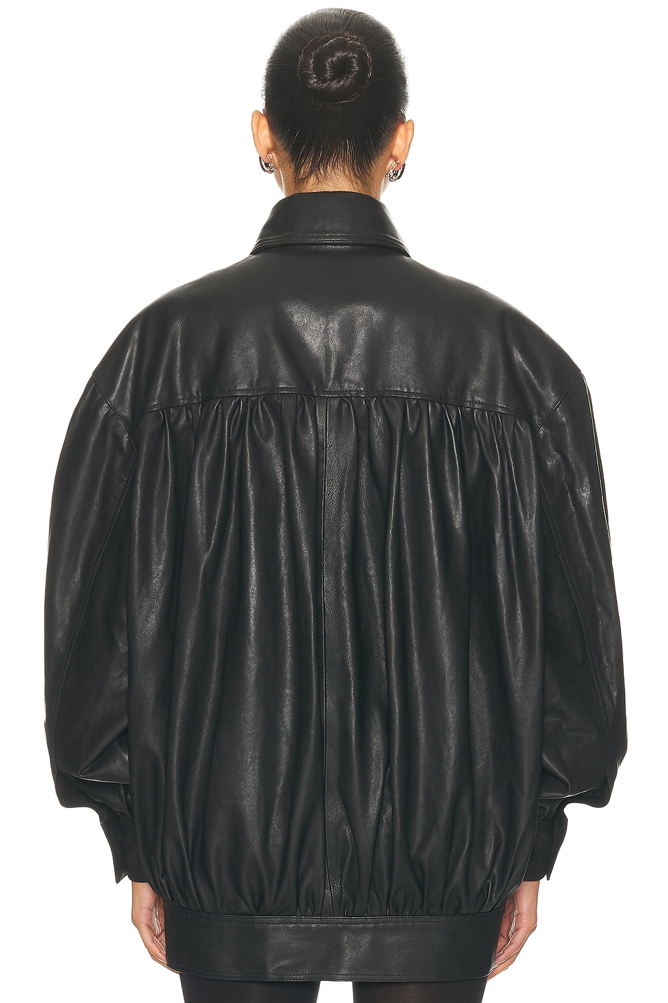 Image 4 of Helsa The Shirred Oversized Leather Jacket in Black