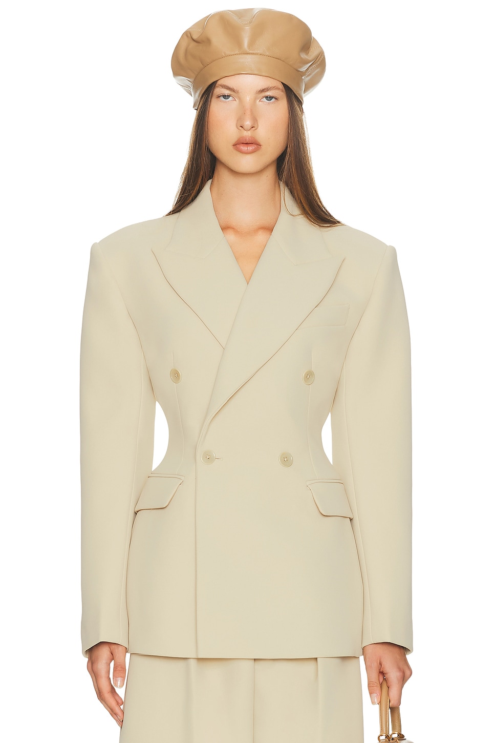 Image 1 of Helsa The Double Breasted S Curve Jacket in Very Heavy Crepe in Wheat