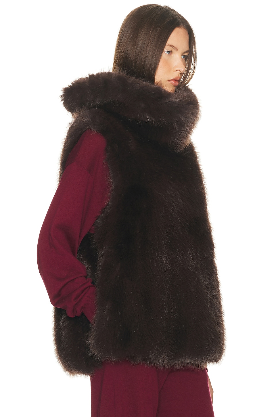 Image 1 of Helsa Faux Fox Gilet in Chicory
