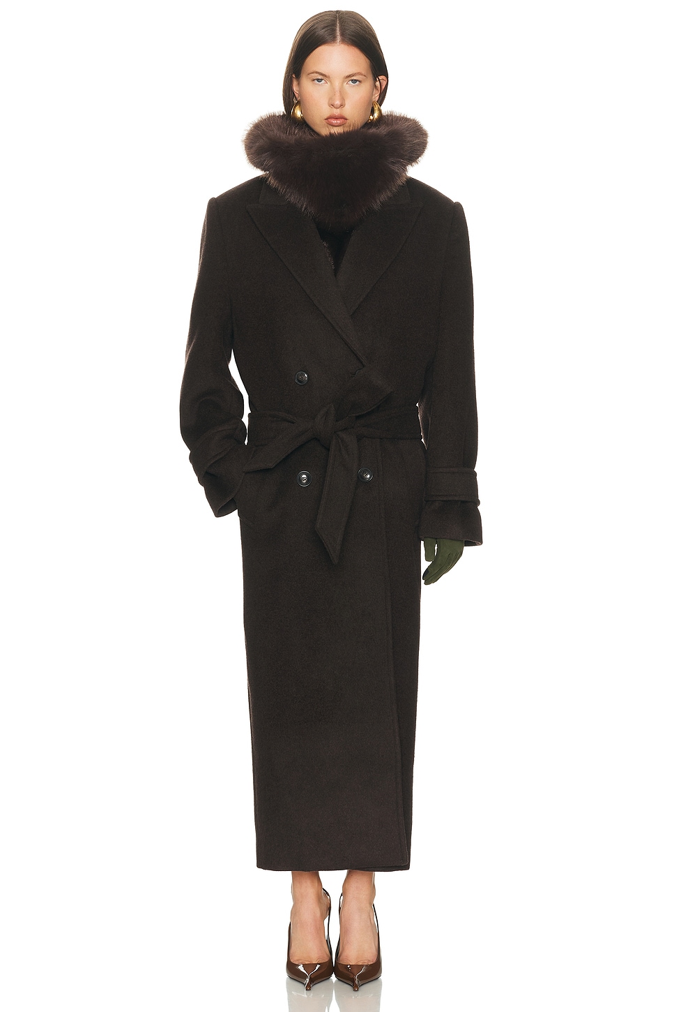 Image 1 of Helsa Bold Shoulder Long Coat in Espresso