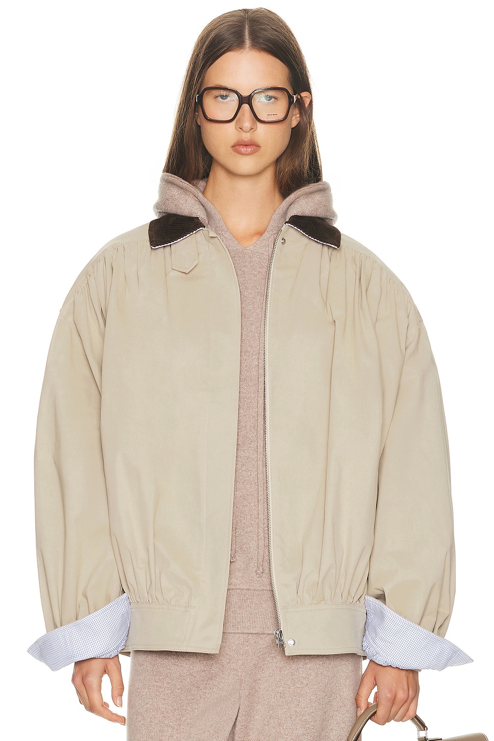 Helsa The Shirred Bomber Jacket With Corduroy Collar In Brown