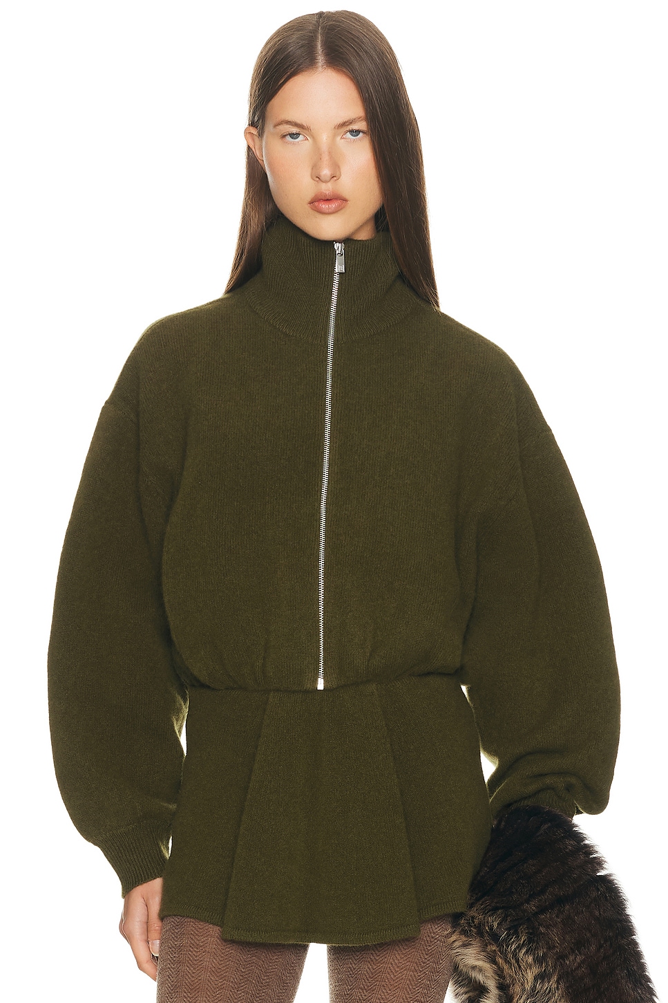 Helsa Josefine Knit Oversized Bomber In Green